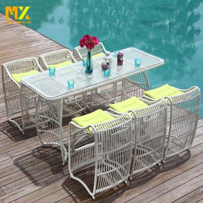 China All weather high seat wicker chair and outdoor table rattan bar set for garden, hotel and villa for sale