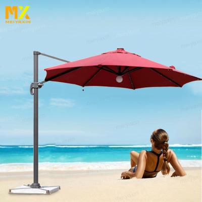 China Weather Resistant Adjustable Outdoor Beach Round Shape LED Light Waist Roman Umbrella For Yard Cafe for sale