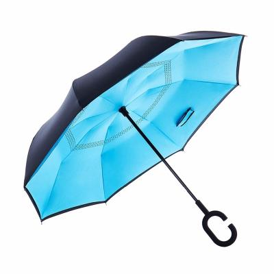 China Self-supporting / magic water repellent / inside out C handle pongee end delicate craftsmanship 2020 new design reversed reverse umbrella with Logo Printing for sale