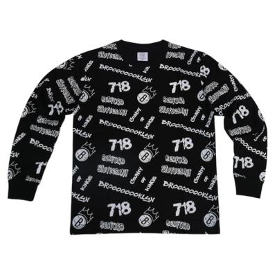 China Custom Anti-pilling Long Sleeve Mens Full Print Black T Shirt Wholesale for sale