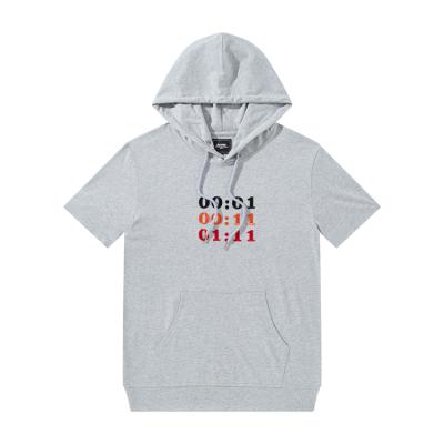 China Gray Oem Cool Men Heavy Embroidery Cotton Anti-pilling Streetwear T-shirt Hooded Wholesale T-shirt for sale