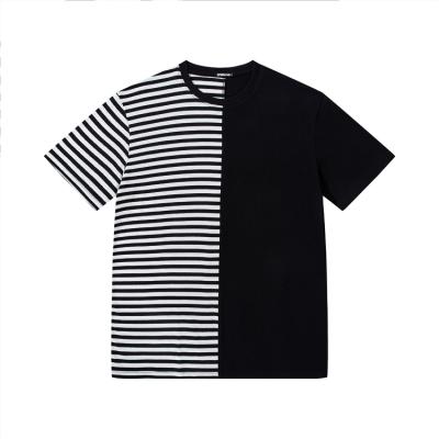 China Anti-pilling Soft Cotton Two Tone Color Stripe T-shirt Men Customized Logo Half And Half Blank T-shirt for sale