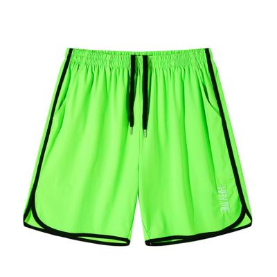 China Anti-wrinkle Comfy Soft Embroidered Green Nylon Shorts Men Gym Shorts Elastic Waist Drawstring Shorts for sale