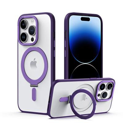 China Tpu Shockproof PC Wireless Charging Case For Iphone 13 Metal Ring Stand Cover Shockproof Magnetic Back Phone Case For Iphone 12 13 pro 14 for sale