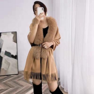 China Wholesale Fashion.Elegant Fashion Cashmere Fur Shawl FOX Fur Poncho For Women Winter Fur Poncho for sale