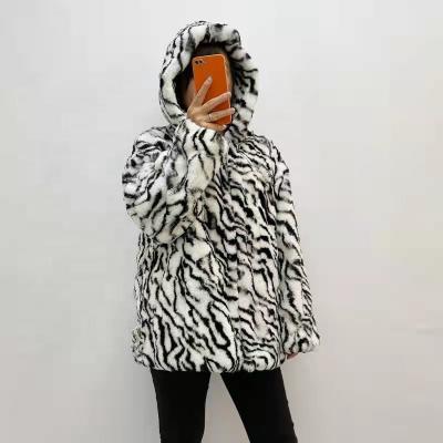 China Fashion Fur Coat Women Winter Rex Rabbit Breathable Fur Coat Printed Zerbra Fur Coat for sale