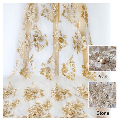 China Factory Wholesale Elegant Embroidery Mesh Pearl Tulle Lace Fabric Breathable Hot Sale For Women Dress for sale