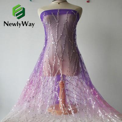 China Beautiful Viable Colors High Quality Gradient Embroidery French Tulle Lace Beads Fabric For Evening Dress for sale