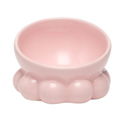 China Cheap Custom Cute Viable Sustainable Pet Food Bowl Pink Rabbit Look Ceramic Pet Bowl for sale