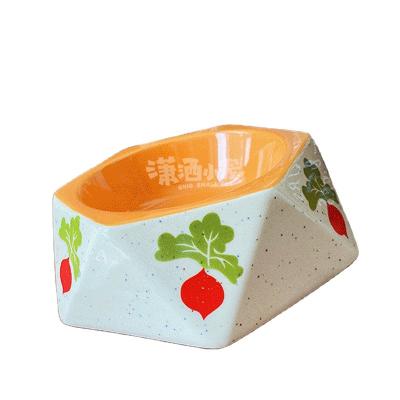 China Polygon Cheap Viable Food Design Fashion Ceramic Pet Bowl For Cat Rabbit for sale