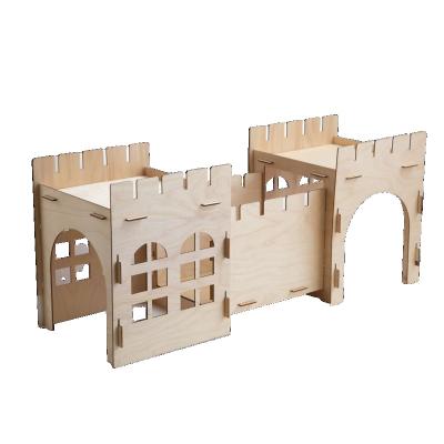 China Assembly Breathable Plywood Rabbit Skin House Toy Rabbit Wooden Castle With Shelter Tunnel Pet House Old Style for sale