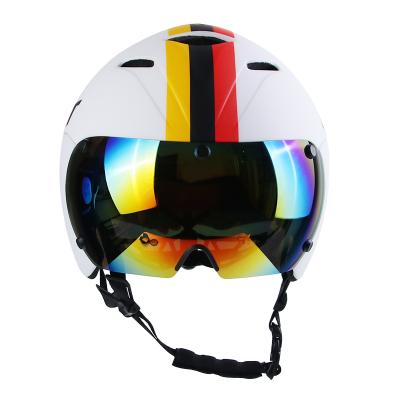 China Durable PMT Road Track Race With Goggles Triathlon Time Trial Broken Wind TT Cycling Integrated Bicycle Helmet for sale