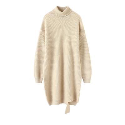 China Anti-wrinkle turtle neck knitted sweater dress ladies fall elastic winter cashmere bottoming shirt midlength above the knee thick sweater dress for sale