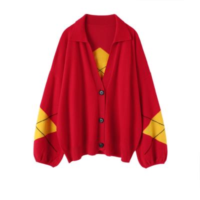 China Anti-wrinkle European autumn cardigan long new lantern loose sleeve and American knit sweater coat for sale