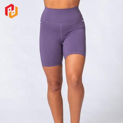 China Custom Breathable Logo High Waist Gym Shorts Women Pants Side Pocket Stretch Yoga Running Sweat Sporty Shorts for sale