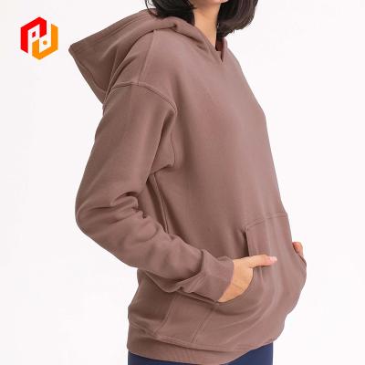 China Anti-Wrinkle Pocket Front Solid Color Plain Long Sleeve 100 Cotton Can Embroidered Hoodie For Women Oversized Hoodies for sale