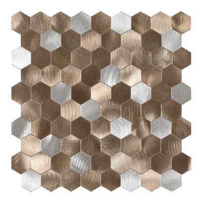 China Glazed Metallic Tiles Rose Gold Hexagon PVC Peel And Stick Mosaic Self Adhesive Waterproof Stick On The Wall for sale