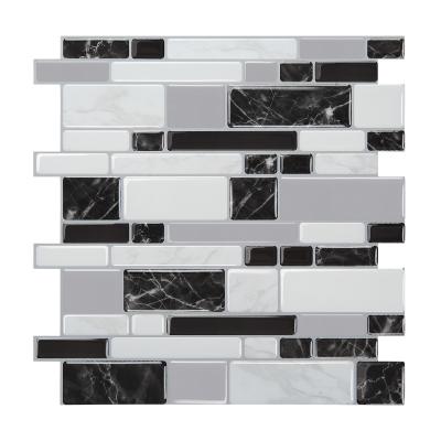 China Waterproof+ECO-Friendly+Self-adhesive Thicker Glossy 3d Oblong Design Kitchen Peel and Stick Tile Backsplash Waterproof Marble Wallpaper for sale