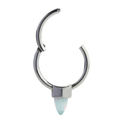 China FASHIONABLE 16G 8mm Segment Handcrafted Hinged Ring With Opal Cone Nose Titanium Septum Ring Earring Piercing Body Jewelry ASTM F136 for sale