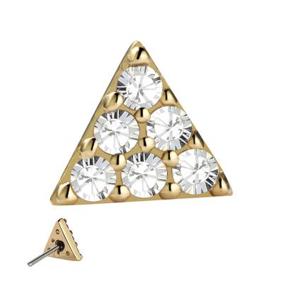 China CLASSIC Solid 14K Yellow Gold Threadless Pave CZ Triangle Upper Ends Body Piercing Jewelry for sale