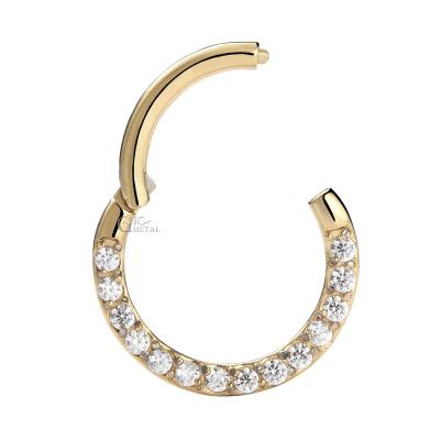 China Wholesale14K CLASSIC Piercing Solid Yellow Gold Pave Set Clicker Circle Hinged Segment Gemmed Ring Body Piercing Jewelry for sale