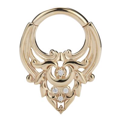 China FASHIONABLE High End Gemmed Solid 14k 1.2mm Yellow Gold Hinged Clicker Ring Women Septum Ring Daith Piercing Body Jewelry for sale