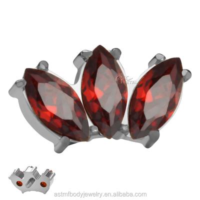 China CLASSIC Titanium Marquise Internally Threaded Top Ends Labret Trio Lip Body Piercing Jewelry ASTM F136 for sale