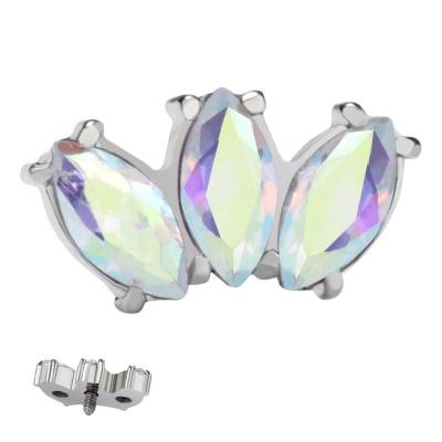 China CLASSIC Titanium Marquise Internally Threaded Top Ends Labret Trio Lip Body Piercing Jewelry ASTM F136 for sale