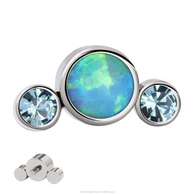 China CLASSIC ASTM F136 Titanium Internally Threaded Band CZ+ Opal Top Ends Body Piercing Jewelry for sale