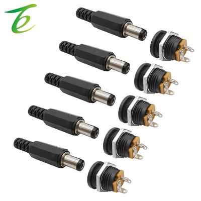 China 5.5mm*2.1mm DC Power Jack Socket Connector 12V 3A 5.5 x 2.1mm Plastic DC Power Plug Male Jack Screw Nut Panel Mount Female Connector 5.5*2.1MM DC022 for sale