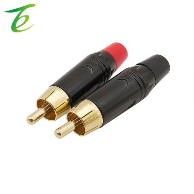 China Black Red Gold Plated Audio Adapter Cables Connector RCA Male Plug Connector Adapter 2Pcs RCA Pigtail Audio Speaker RCA Plug Cable for sale