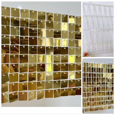 China Decoration Panel Shimmer Wall Sequin Transparent Back Square Wedding Decoration Photozone Grid Interlock Backdrop Birthday Party Wind for sale