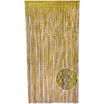 China Pet Laser Wave Foil Fringe Metallic Curly Curtain For Photo Backdrop Wall Door Stage Dance Floor Shimmer Party Decoration for sale