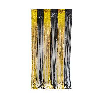 China Years Eve Decorations New Pet Graduation Backdrop Gold and Black Curtain Bicolourable Tinsel Backdrop Door Curtain Foil Fringe for sale