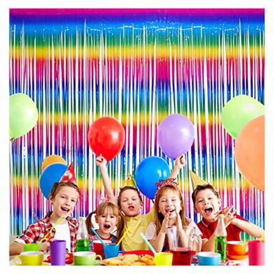 China New 1M*2M Rainbow Metallic Foil Pet Curtain Backdrop Festival Holiday Supply Wedding Birthday Decoration Party for sale