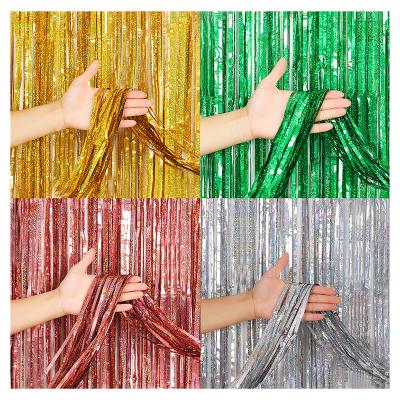 China 1mx2m Pet Laser Dot Shiny Gold Tinsel String Foil Fringe Rain Curtain Shimmer Festival Wedding Birthday Party Decoration for sale