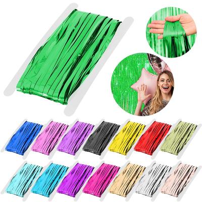 China Pet Foil Fringe Curtain Wedding Party Backdrop Decoration Christmas Background Metallic Tassel Curtain Foil Rain Curtains for sale