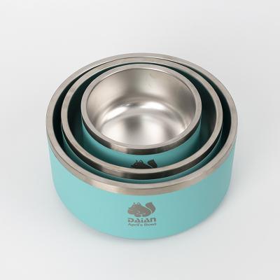 China Sustainable Double Wall Stainless Steel Dog Food Water Pet Feeder Bowl for sale