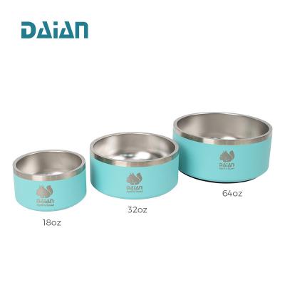 China Sustainable Wholesale Silicone 64oz Stainless Steel Bottom Double Wall Dog Water Bowl for sale