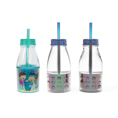 China Customized Eco Friendly Bpa Free Sustainable Milk Kids Drink Plastic Water Bottle With Straw for sale