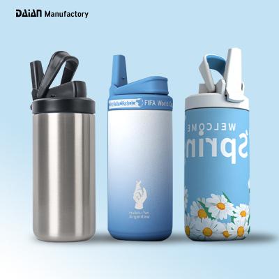 China Dishwasher Safe Sport Travel Vacuum Stainless Steel Disposable Metal Insulated Sublimation Kids Water Bottle Tumbler With Folding Handle for sale