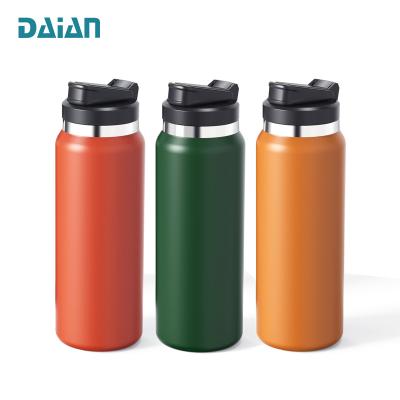 China Daian Design 20oz 32oz Double Wall Vacuum Flask Stainless Steel Vacuum Sustainable Sports Water Bottle With Straw Lid for sale