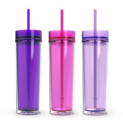 China 16oz Sustainable Double Wall Plastic Lean Straight Tumbler Clear Cup With Customized Logo for sale