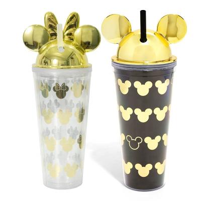 China Durable Reusable Double Cups Acrylic Mickey Mouse Tumbler Free Wall BPA Plastic Tumbler with Straw and Lid for sale