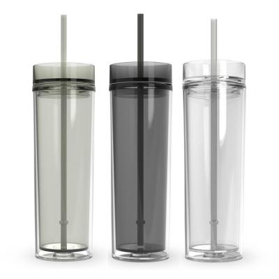 China 16oz Drinkware Plastic Insulated Double Wall Sustainable Clear Lean Acrylic Tumbler With Straw for sale