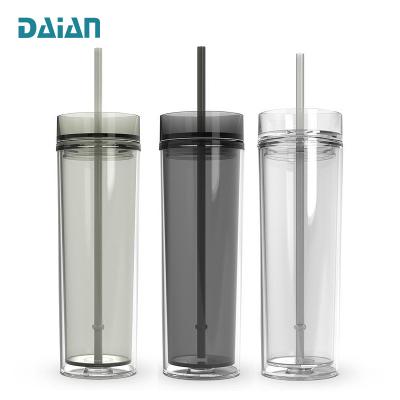 China Promotion Wholesale 16Oz Acrylic Plastic Vacuum Coffee Mug Tumbler Gifts / Tumbler With Straw for sale