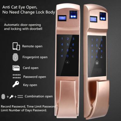 China Automatic Mute Fingerprint Recognition Door Lock With Cat Eye & Doorbell for sale