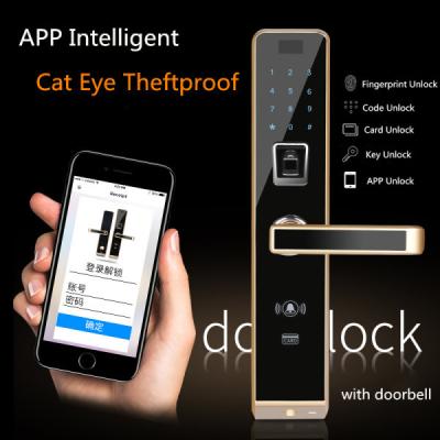 China 6 Unlock Ways Intelligent Door Lock With APP Remote Control & Anti Cat Eye Functions for sale