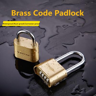 China Four - Digit Type Long Shank Padlock , Brass Weatherproof Combination Padlock for sale