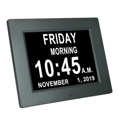 China Files Digital Day Calendar Clocks 12 Alarm Options Non-Abbreviated Auto-Dim Extra Large 8 Inch LCD Clock For Senior Elderly for sale